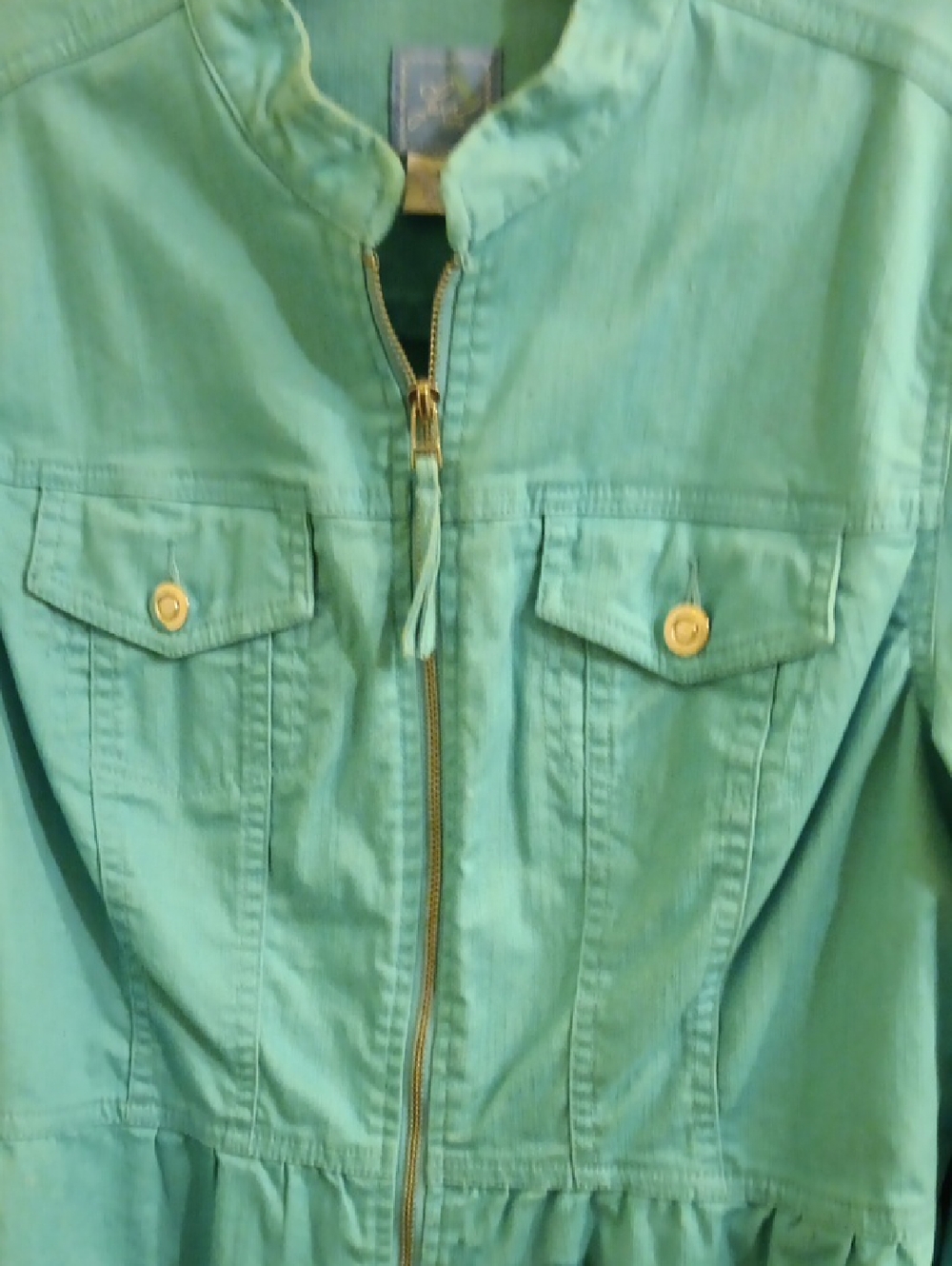 Women's Mint Green Zip-Front Jean Jacket with Chest Pockets